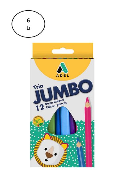 PRATİKOBA Adel Crayons Jumbo Triangle Full Size 12 Colors Pack of 6