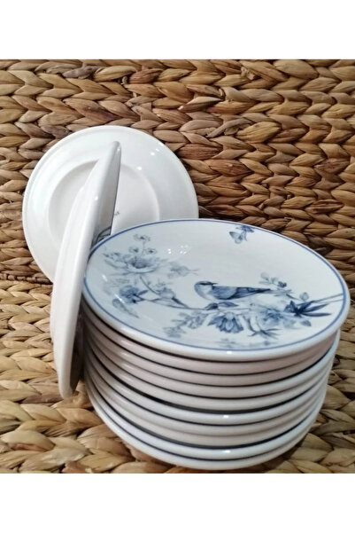 FAYA HOME 6 Adet Güral Porselen Kuş Desen 19 Cm Düz Pasta Tatlı Tabağı