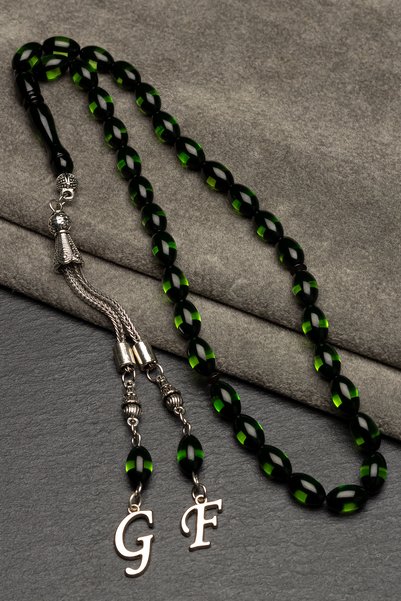 EHİNOS Men's 7X11Mm Letter Tassel Green Vernier Powder Amber Rosary