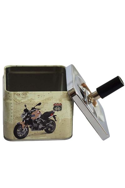 PUFO Scrumieră metalică rezistentă la vânt pentru motociclete americane, cu buton, 9 cm