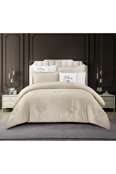 Donetella Duvet Cover Set 6-Pcs King Size Striped Bed Set 220 X 240 Cms Microfiber (Without Filler)