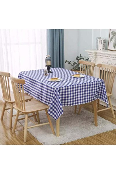 PUFO Față de masă clasică din pânză de mușchi, 140 x 180 cm, alb/albastru