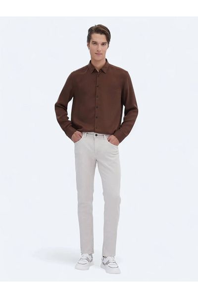 Kip Καφέ Twill Regular Fit Woven Casual πουκάμισο