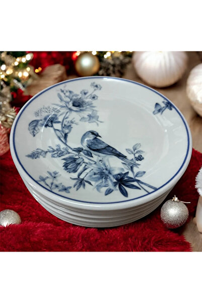 FAYA HOME 6 Adet Güral Porselen Kuş Desen 19 Cm Düz Pasta Tatlı Tabağı