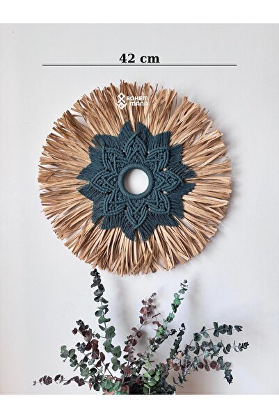 bohemmana Özgün Tasarım Makrome Mandala Detaylı Naturel Rafya Duvar Süsü