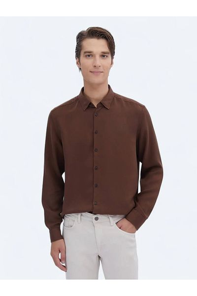 Kip Καφέ Twill Regular Fit Woven Casual πουκάμισο