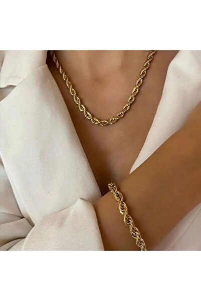 Ervalina 's Gold Color Twisted Necklace and Bracelet Set