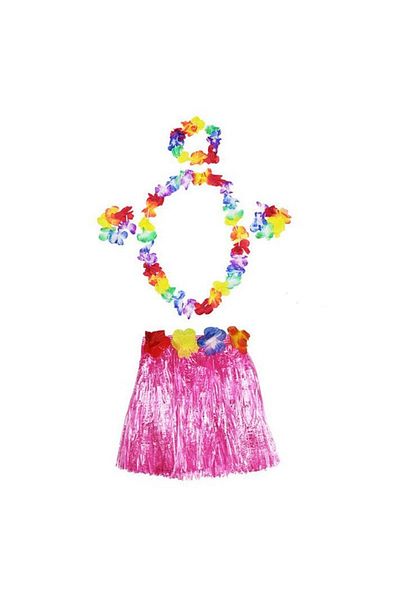 Emperium Luau Aloha Hawaiian Necklace Skirt Crown and Bracelet Set Pink (5122)