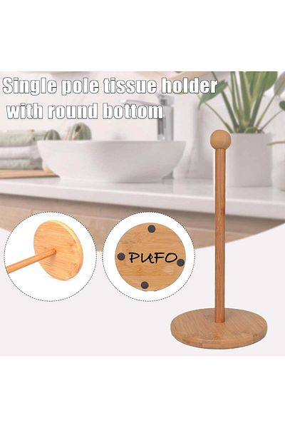 PUFO Bamboo Wooden Paper Roll Holder, Kitchen Towels, 30 Cm, Brown