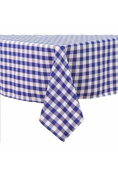 PUFO Față de masă clasică din pânză de mușchi, 140 x 180 cm, alb/albastru