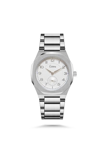 catera Men's silver steel watch with white numbers