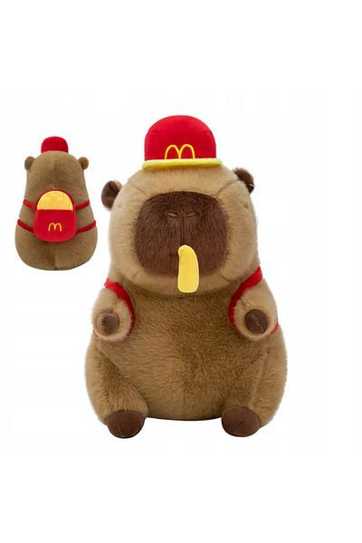ABYZ Capybara plush toy 36cm with red backpack and cap soft cute and ideal for children perfect gift