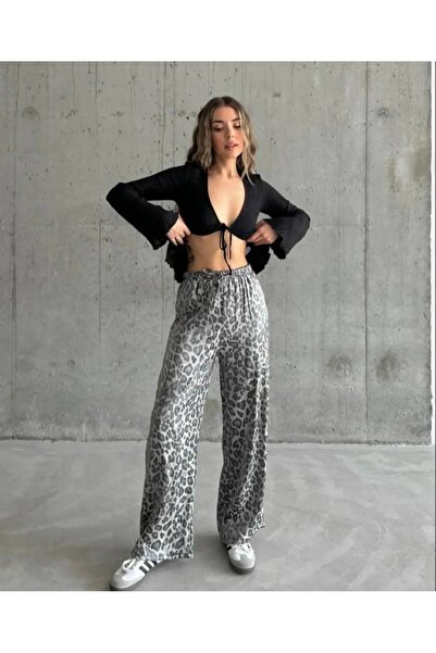 YKW Saten leopar pantolon