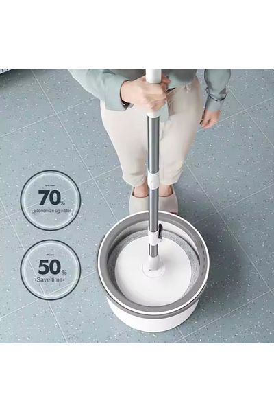 Denx 360 Degree Rotating Smart Mop and Bucket, Self-Separating Flat Mop Set with 2 Microfiber Pads