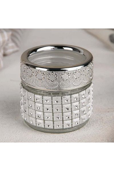 PUFO Recipient din sticlă Elegance pentru zahăr, cafea, ceai sau condimente, argintiu, 6,3 cm