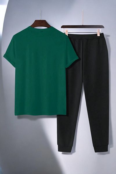 uyguntarz Unisex W Text Design bedrucktes T-Shirt-Trainingsanzug-Set