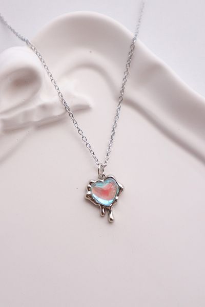 EFBUTİK Blue Heart Melting Imported Necklace with Silver Color Chain