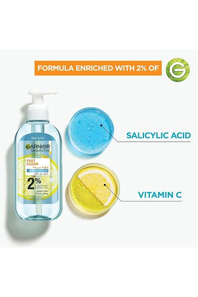 Garnier Skin Active Fast Clear Gel Wash 2% Salicylic Acid 200 ml – Deep Clean for Acne-Prone Skin