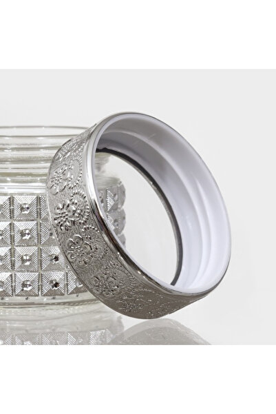 PUFO Ellegance glass container for sugar, coffee, tea or spices, silver, 6.3 cm