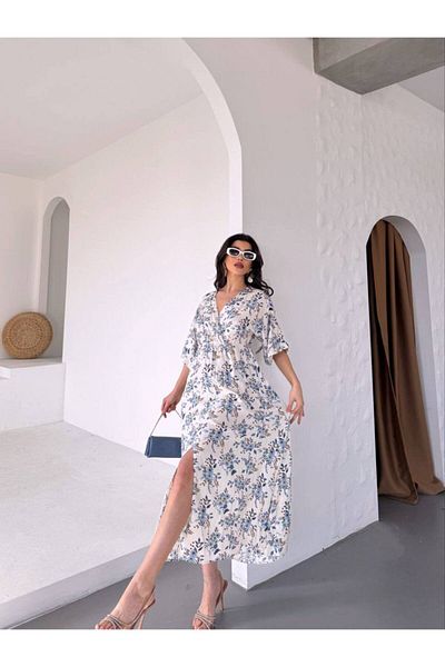 WNLOK “Floral Print Summer Long Dress – V-Neck, Split Hem, Relaxed Fit, and Stylish Style”