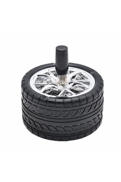PUFO Scrumieră metalică Angry Wheel, rezistentă la vânt cu buton, 10 cm, neagră/argintie