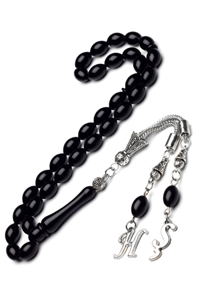 OTTOTESBİH Men's 7X11Mm Letter Tassel Black Vernier Powder Amber Rosary