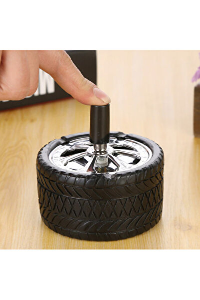 PUFO Angry Wheel metal ashtray, windproof with button, 10 cm, black/silver