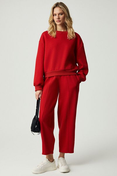 GRIMELANGE Morgana Women's Crew Neck Long Sleeve Red Sweatshirt