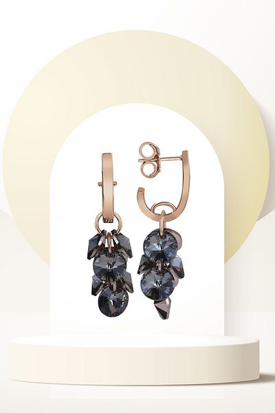 Swaroski Zirconia Crystal Stone Cluster Ros Earrings