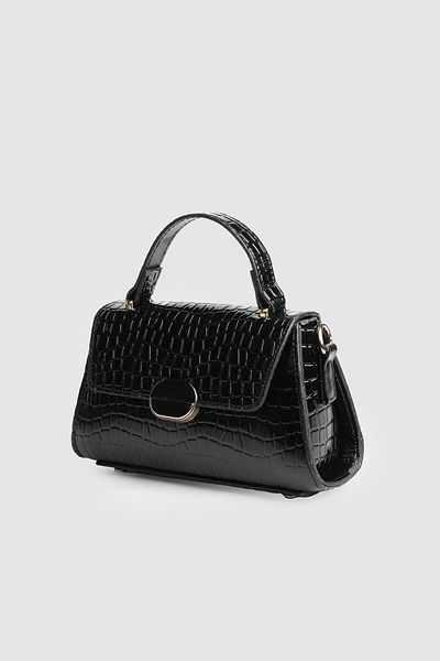 La La'Graccio Paris La'Graccio Paris Geantă de mână și curea pentru femei Asey Box, negru de crocodil
