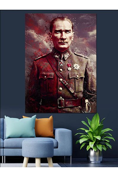 Tablomega Mustafa Kemal Atatürk Uniform Decorative Canvas - Mdf Wooden Painting