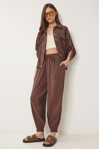 Lovelyİstanbul Safari Shirt Pants Suit Brown Ldp0044