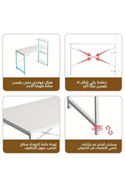 DDFF Computer Desk with 3-Tier Side Shelving Unit, Wooden Desk with Metal Legs for Work, Gaming and Study