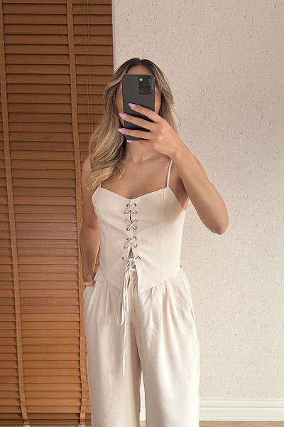 Mucios Merry Drawstring Blouse Pants Set