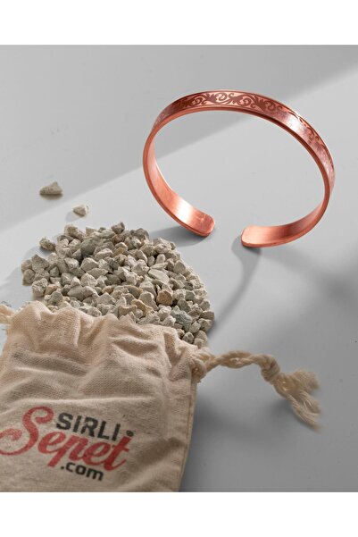 Sırlı Sepet Sarmal Sarmaşık Desenli ve Dua İşlemeli Bakır Bilezik (Zeolit Taşı)
