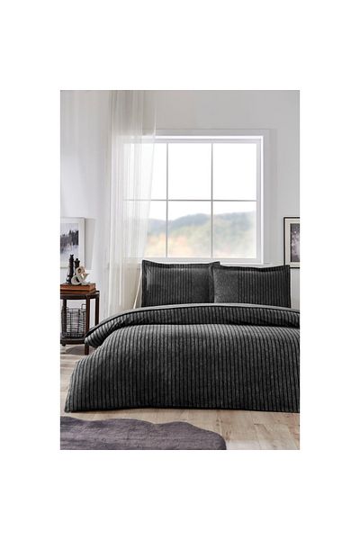 Özdilek Noir King Size Elastic Fitted Sheet Duvet Cover Set Anthracite