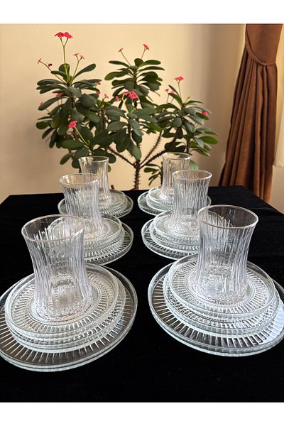 DİBA AVM 24 Piece 6 Person Glass Cake Plate Presentation Set 24 Piece 6 Person Glass Cake Plate Breakfast Set