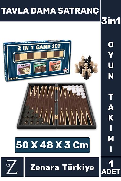 Zenara Elite Series High Quality Family Home Friend Coffee Cafe Collectible Backgammon Checkers Chess 3 in 1 Game Set