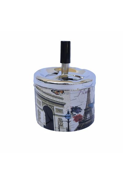 PUFO Scrumieră metalică romantică Paris, rezistentă la vânt, cu buton