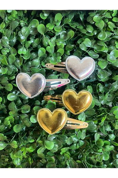 PONÇİK ACCESSORİES Shiny Silver and Gold Heart 4-Piece Snap Buckle Set
