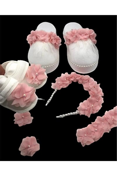 Massaltay Powder Flower Detailed Maternity Set – Stylish Slippers, Crown, Ban...