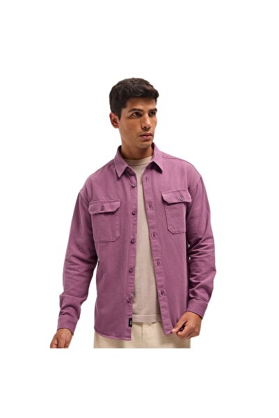 The Bear House قميص رجالي مريح باللون الوردي سادة مناسب لكل المناسبات