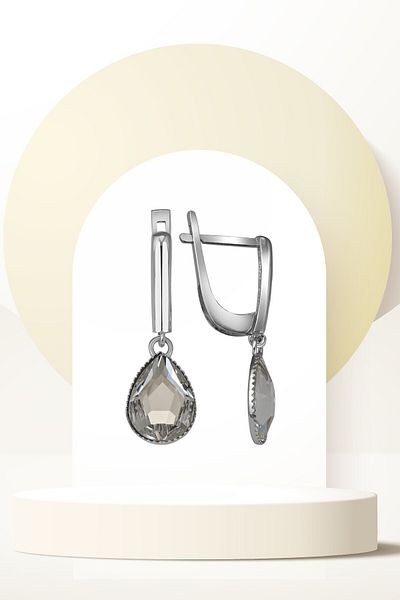 Swaroski White Flat Drop Earrings with Zirconia Crystal Stones