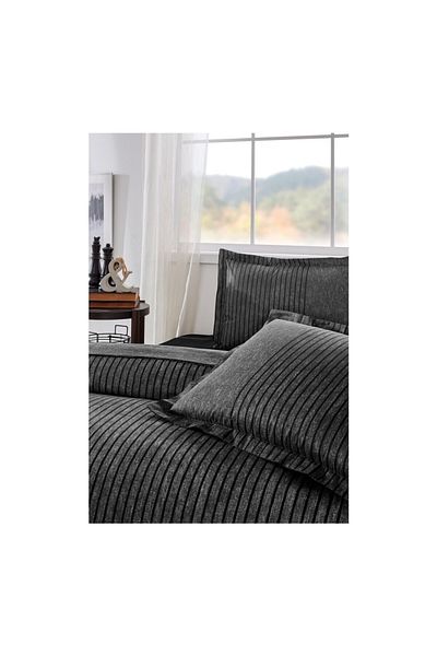 Özdilek Noir King Size Elastic Fitted Sheet Duvet Cover Set Anthracite
