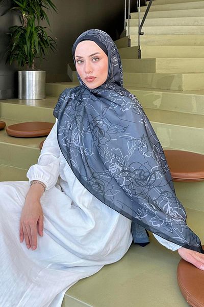 lamelif Flower Pattern Soft Shawl Anthracite