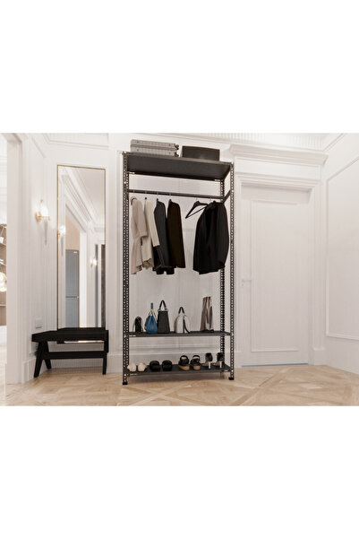 RafBurada 31x93x200 Cm Siyah Çelik Portmanto - Gardırop