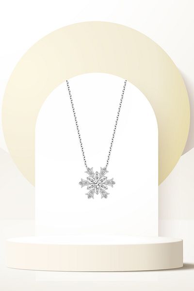 Swaroski Snowflake Women's Necklace with Zirconia Stone - Elegant Winter Chic