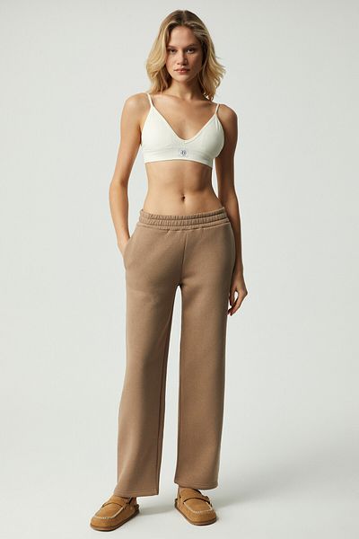 GRIMELANGE Sharıd Women's Relaxed Ribbed Wide Leg Mink Sweatpants