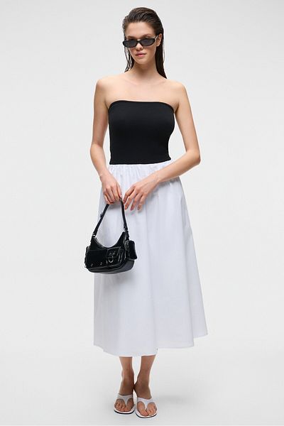 GRIMELANGE Aliansa Women Poplin Woven Sleeveless Long Length Black - White Dress