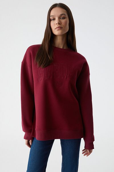 GRIMELANGE Ricenni Women's Crew Neck Oversize Burgundy Sweatshirt